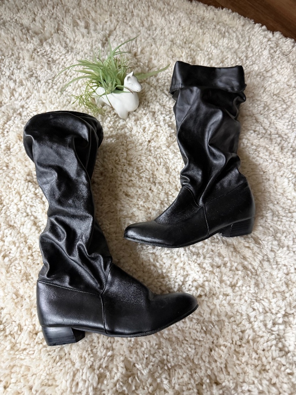 Women's cute Black Over-the-Knee Slouch Boots — Classic Low Heel slouch shaft fo